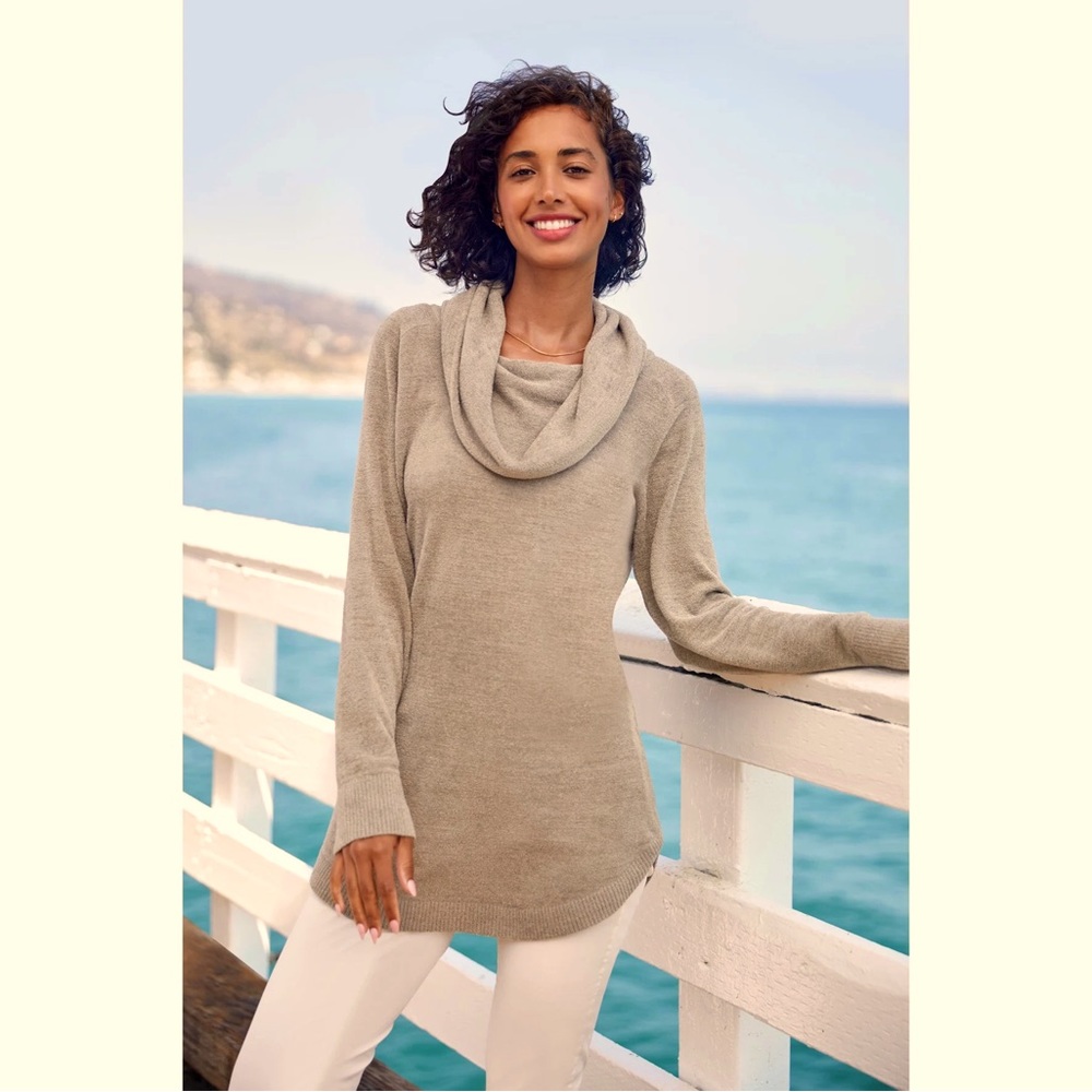 Barefoot Dreams Cozy Chic Lite Taupe Cowl neck sweater Medium